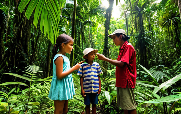 **
"A group of children in colorful, modest clothing learning about medicinal plants in a lush Amazon rainforest. An elder is pointing to a plant, explaining its properties. Sunlight filters through the canopy. Perfect anatomy, correct proportions, well-formed hands, proper finger count, natural body proportions, fully clothed, safe for work, appropriate content, family-friendly, professional photography, high quality."
**