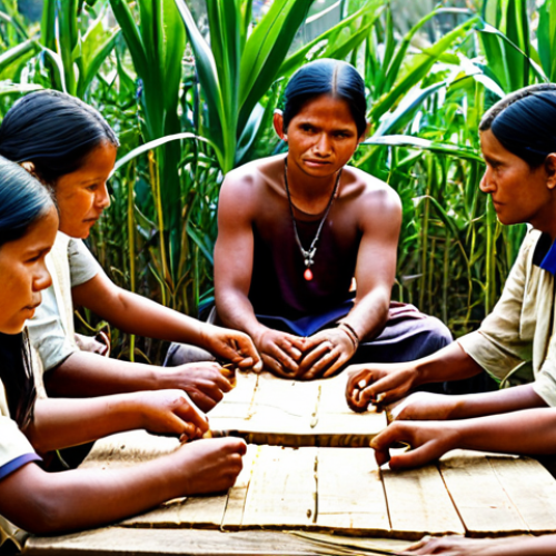 Home 6 **
"A community of indigenous people gathered around a table, working together on a sustainable agriculture project, fully clothed in traditional attire, appropriate content, safe for work, demonstrating collaborative problem-solving, natural lighting, professional, modest clothing, perfect anatomy, correct proportions, natural pose, well-formed hands, proper finger count, natural body proportions."
**