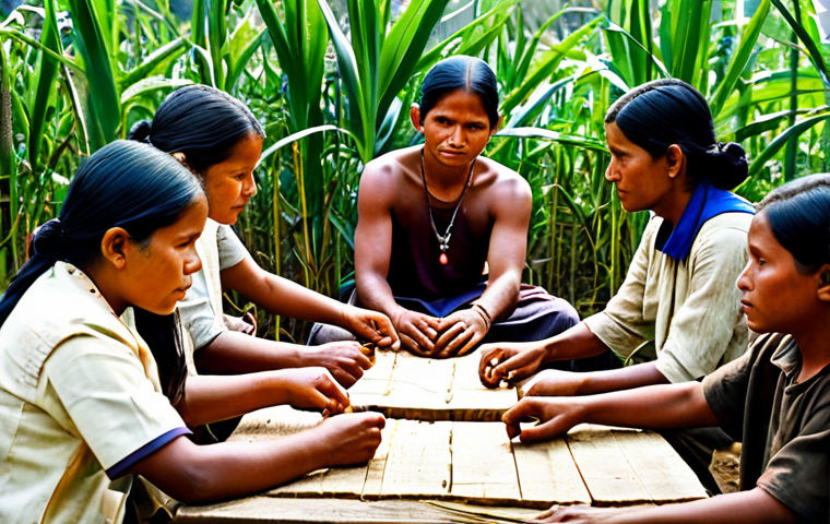 **
"A community of indigenous people gathered around a table, working together on a sustainable agriculture project, fully clothed in traditional attire, appropriate content, safe for work, demonstrating collaborative problem-solving, natural lighting, professional, modest clothing, perfect anatomy, correct proportions, natural pose, well-formed hands, proper finger count, natural body proportions."
**