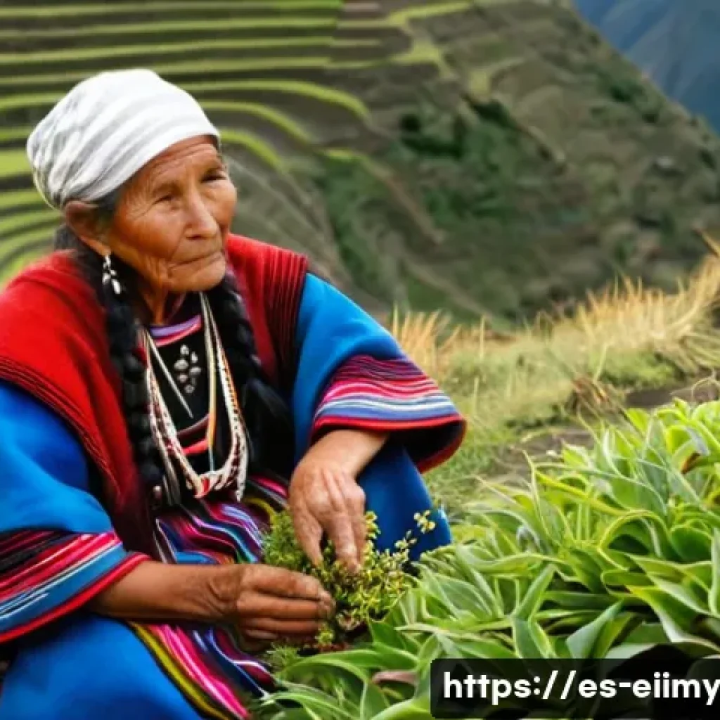 원주민 생태지혜를 통한 자연 보호 - **Prompt:** A wise Indigenous elder, a woman with kind eyes and intricate traditional Andean attire,...