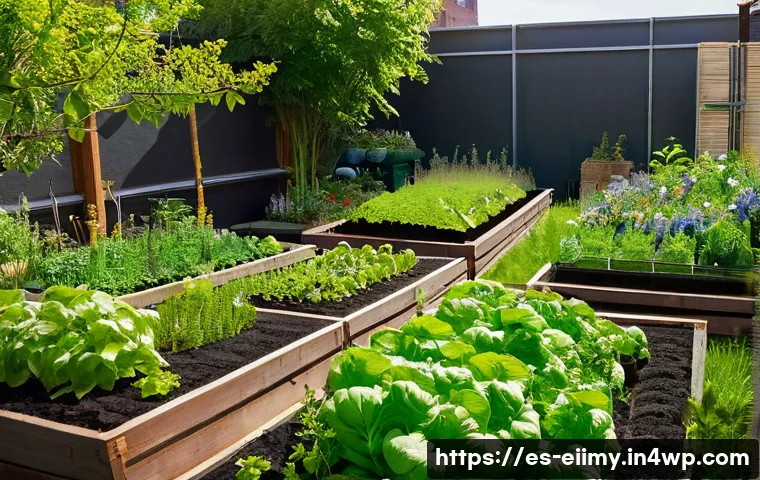 원주민 생태지혜의 선진국 적용 사례 - **Urban Permaculture Oasis:** A vibrant, flourishing urban permaculture garden on a sunny day. The s...