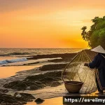 Home 21 원주민 생태지혜와 해양 생태계 보호 - A vibrant coastal scene depicting indigenous fishermen from Oaxaca, Mexico, engaged in traditional s...