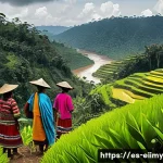 Home 20 원주민 생태지혜와 공공 정책 - A vibrant scene showing an indigenous community in the Amazon rainforest engaged in sustainable land...