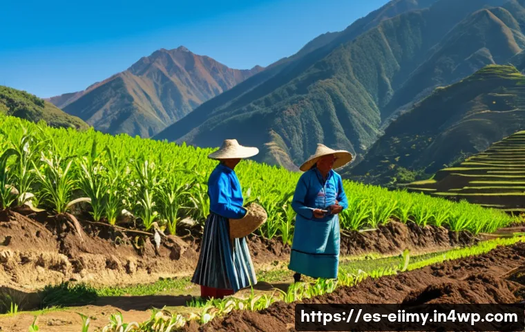 원주민 문화와 생태지혜의 연관성 - A serene indigenous community in the Andes practicing traditional crop rotation: elderly men and wom...