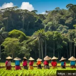 Home 20 원주민 생태지혜의 인식 변화 - A vibrant indigenous Amazonian community practicing agroforestry: men and women wearing traditional ...