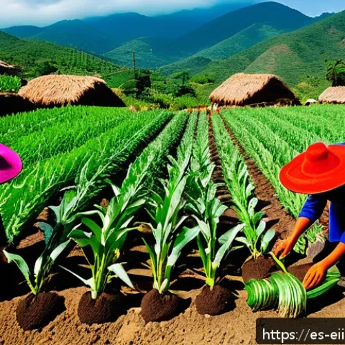 Home 31 원주민 생태지혜의 상생 원칙 - A vibrant indigenous farming scene in a rural Mexican village during the planting season, showing co...