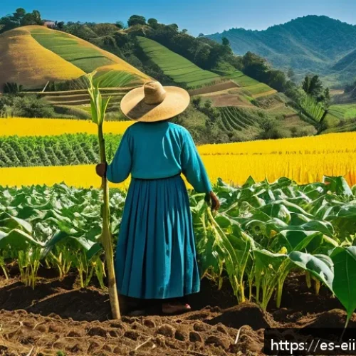 Home 30 원주민 생태지혜의 복원력 - A vibrant Mesoamerican milpa field under bright daylight, showcasing traditional polyculture farming...